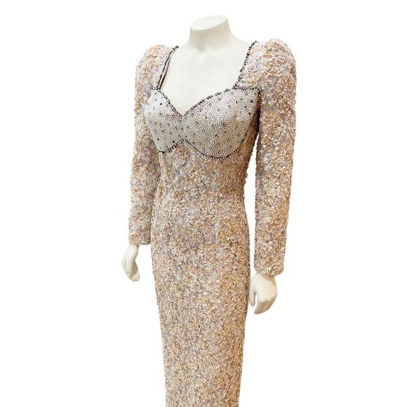 Lillie Rubin Pink Sequin Long Sleeve Gown with Crystals and Pearl Bust Sz 6 - Picture 6 of 16